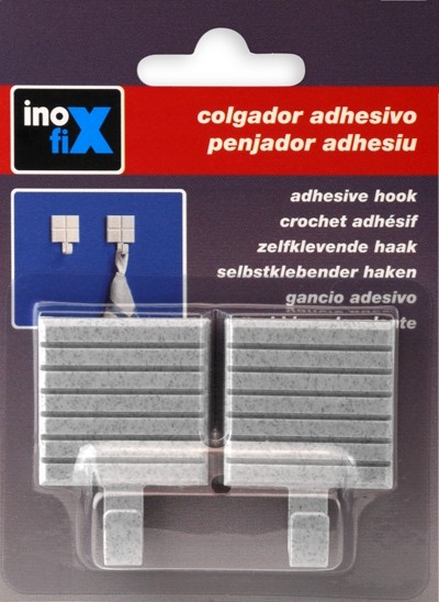 Colgador adhesivo baldosa rayada / gris
