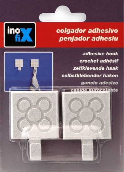 Colgador adhesivo baldosa rayada / blanco