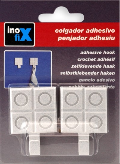 Colgador adhesivo baldosa rayada / blanco