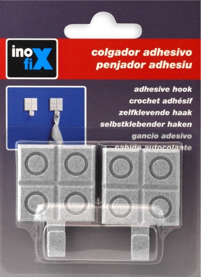 Colgador adhesivo baldosa rayada / gris