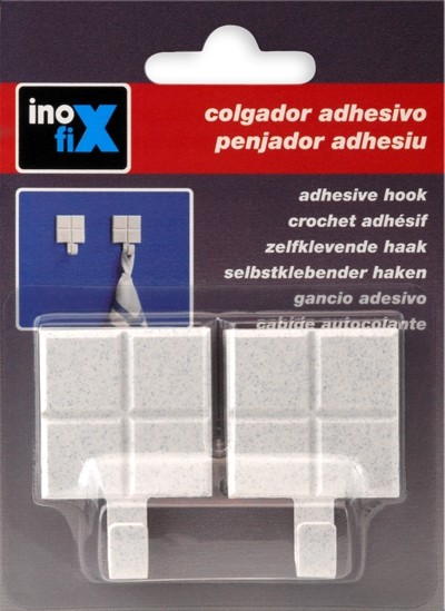 Colgador adhesivo baldosa rayada / blanco