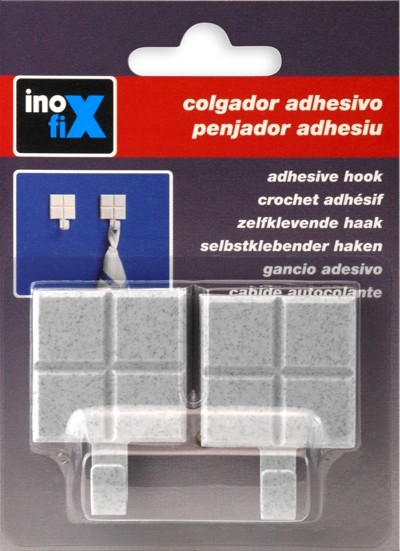 Colgador adhesivo baldosa rayada / gris