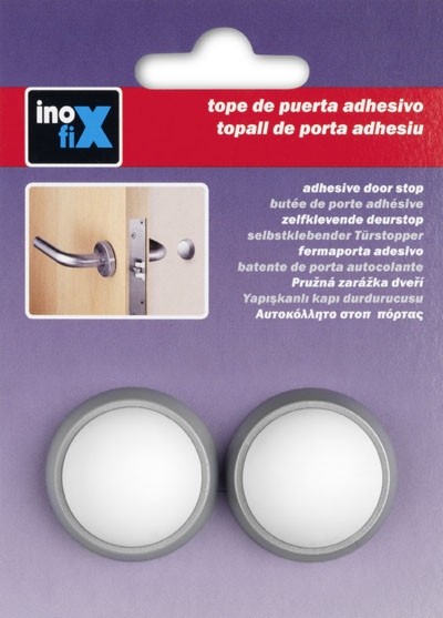 Tope puerta adhesivo de pared / cromo mate blanco