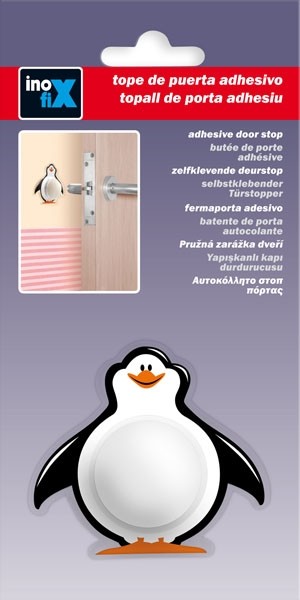 Tope pared adhesivo pingüino / blanco