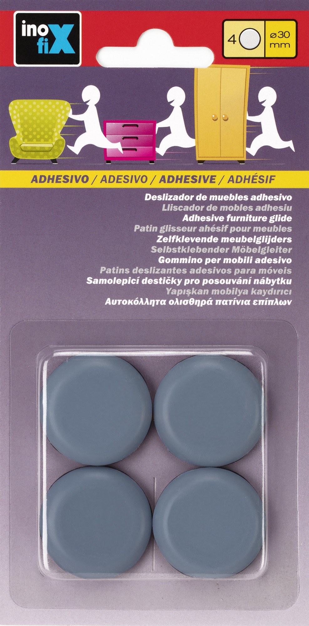 Deslizador mueble adhesivo Ø 30 mm / gris