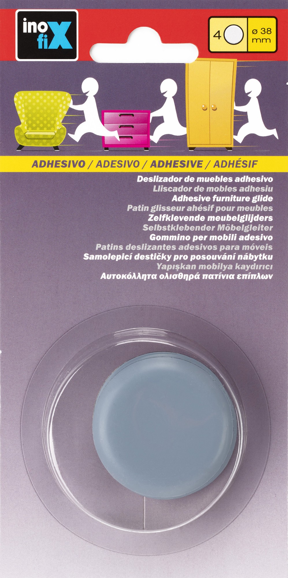 Deslizador mueble adhesivo  ø 38 mm / gris