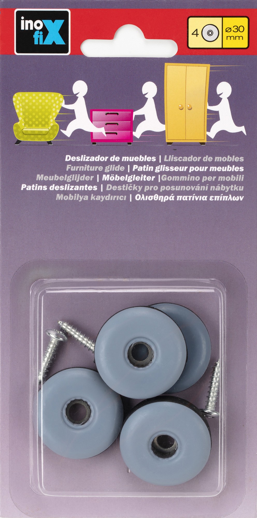 Deslizador mueble con tornillo ø 30 mm / gris