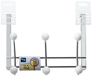 Colgador sobrepuerta 3 ganchos dobles / blanco