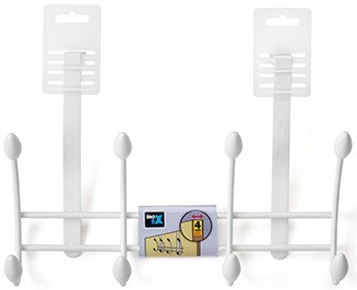 Colgador sobrepuerta 4 ganchos dobles / blanco