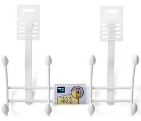 Colgador sobrepuerta 4 ganchos dobles / blanco
