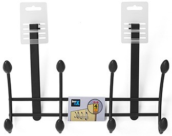 Colgador sobrepuerta 4 ganchos dobles / negro