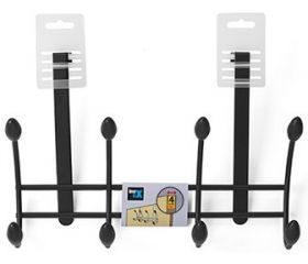 Colgador sobrepuerta 4 ganchos dobles / negro