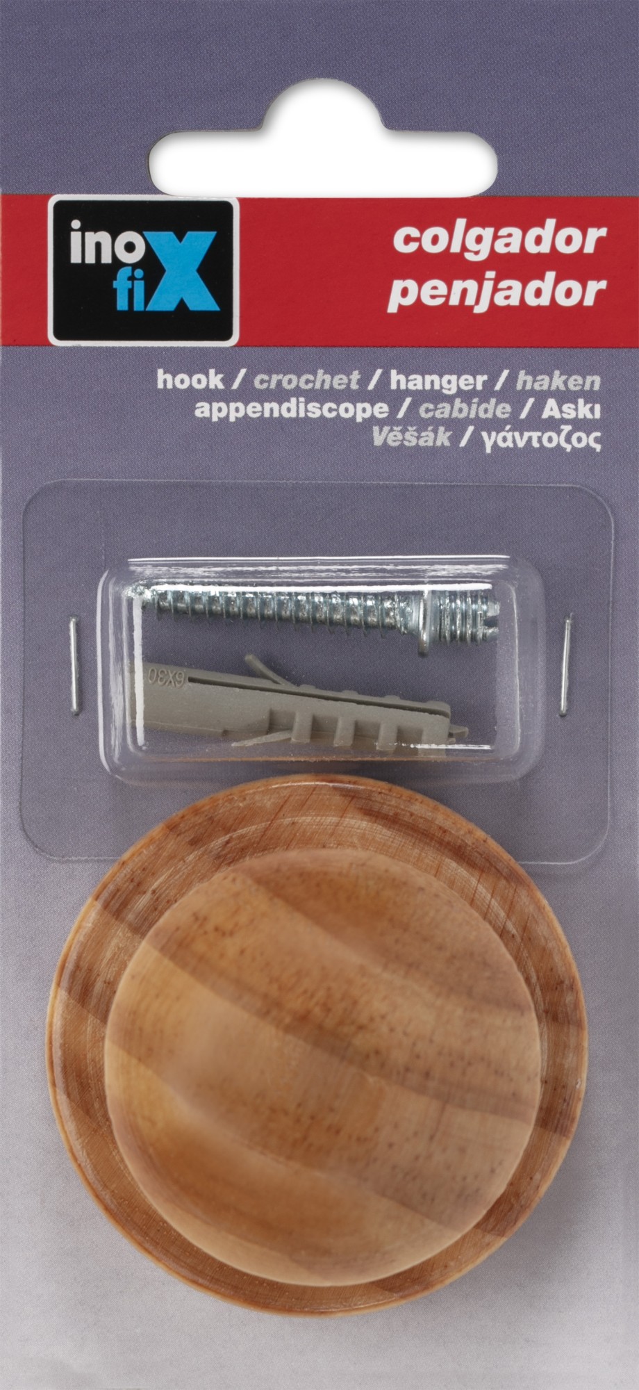 Colgador madera de pino 1 pomo / natural