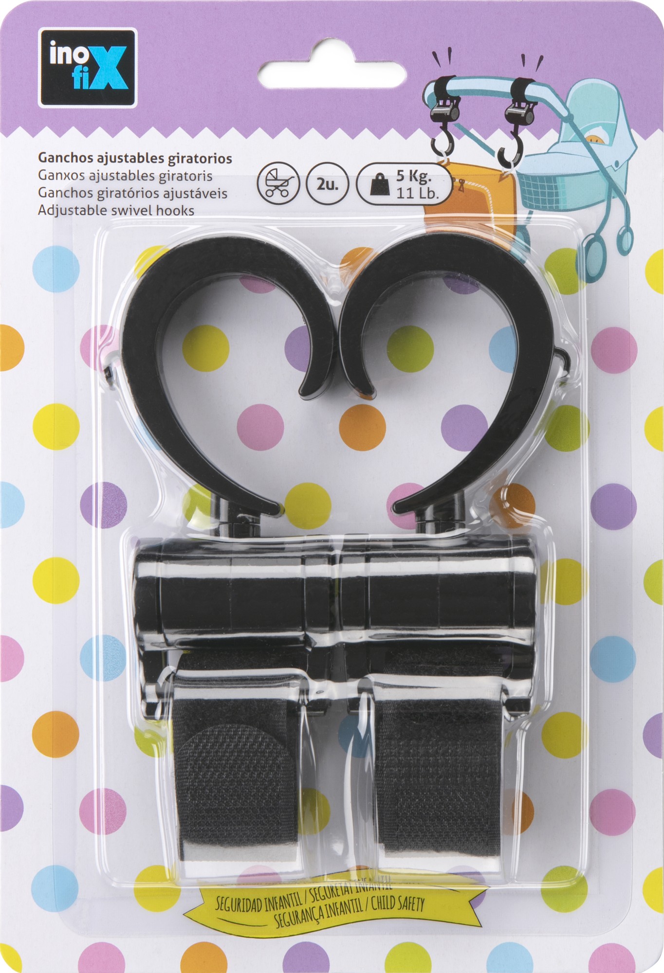 Gancho giratorio para cochecito bebé / negro