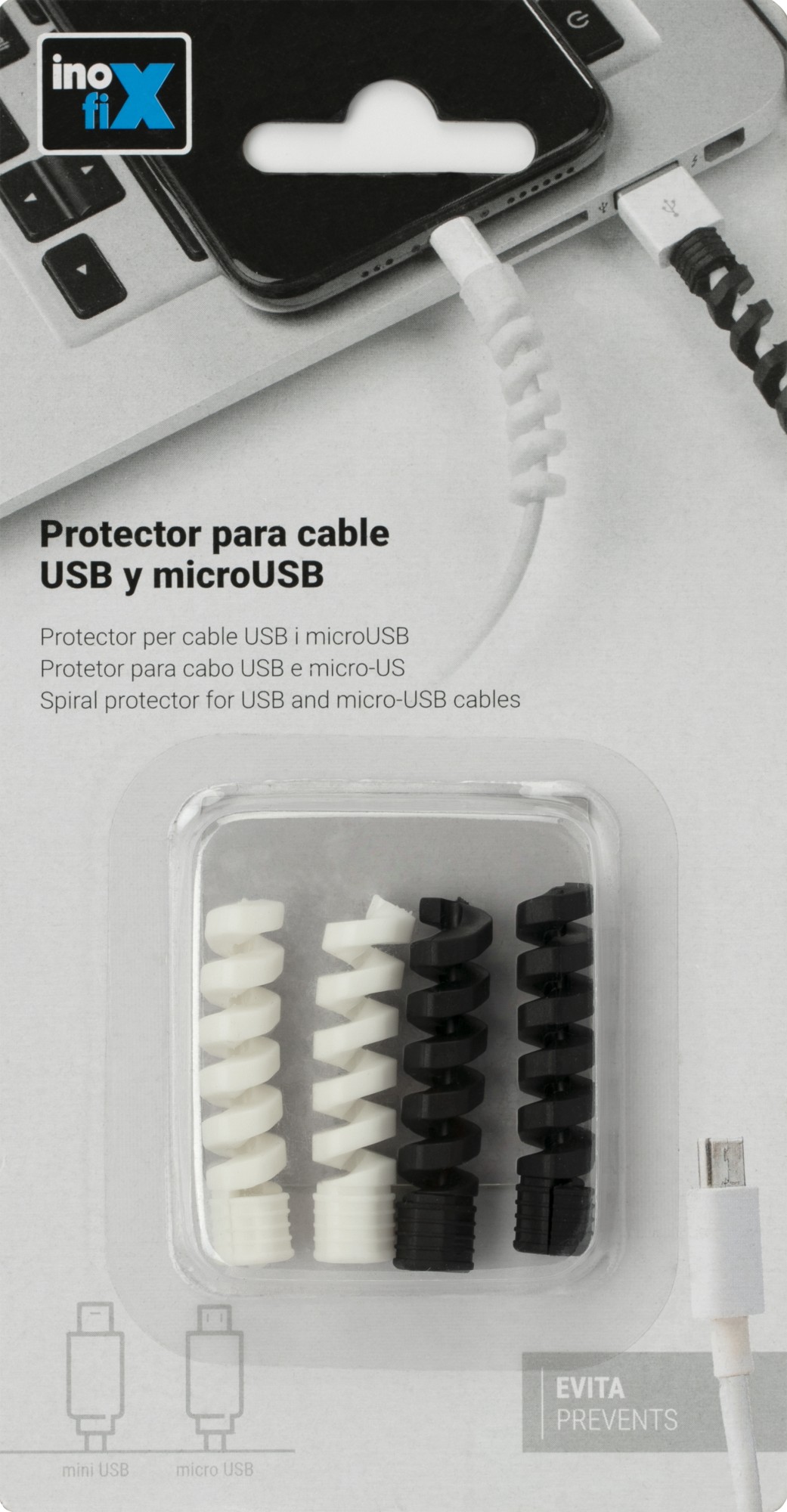 Protector para cable USB y microUSB / blanco-negro