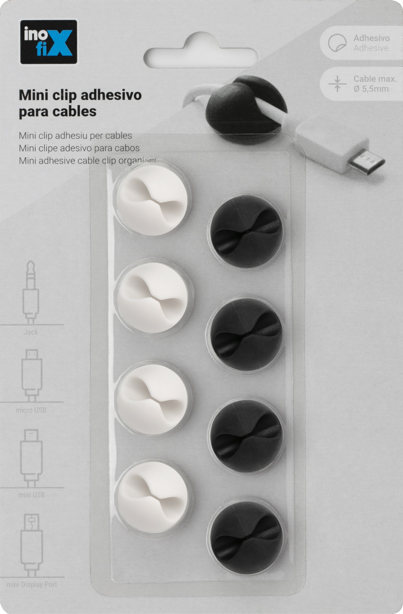Mini Clip adhesivo para cables / blanco-negro