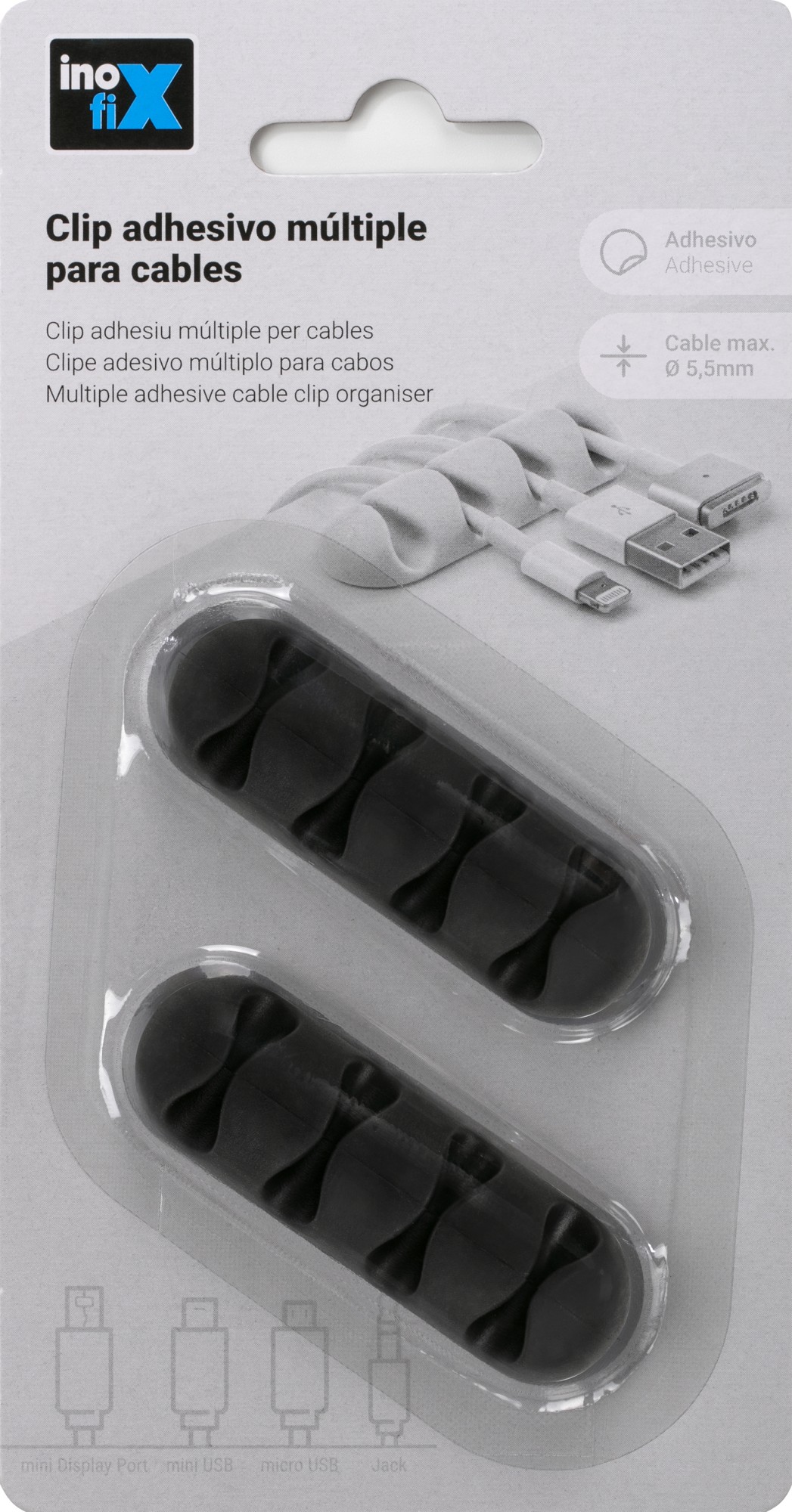 Clip adhesivo múltiple para cables / negro