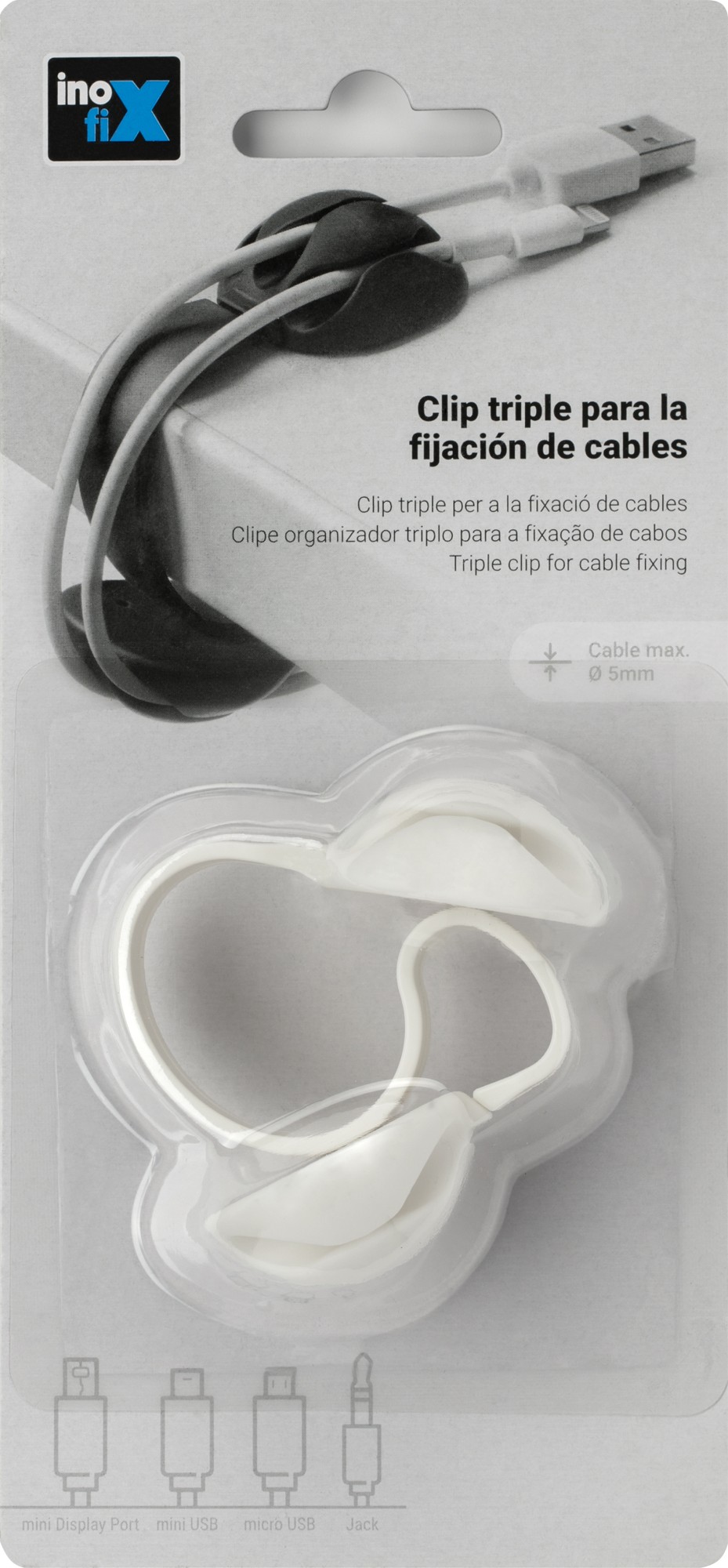 Clip para cables triple / blanco