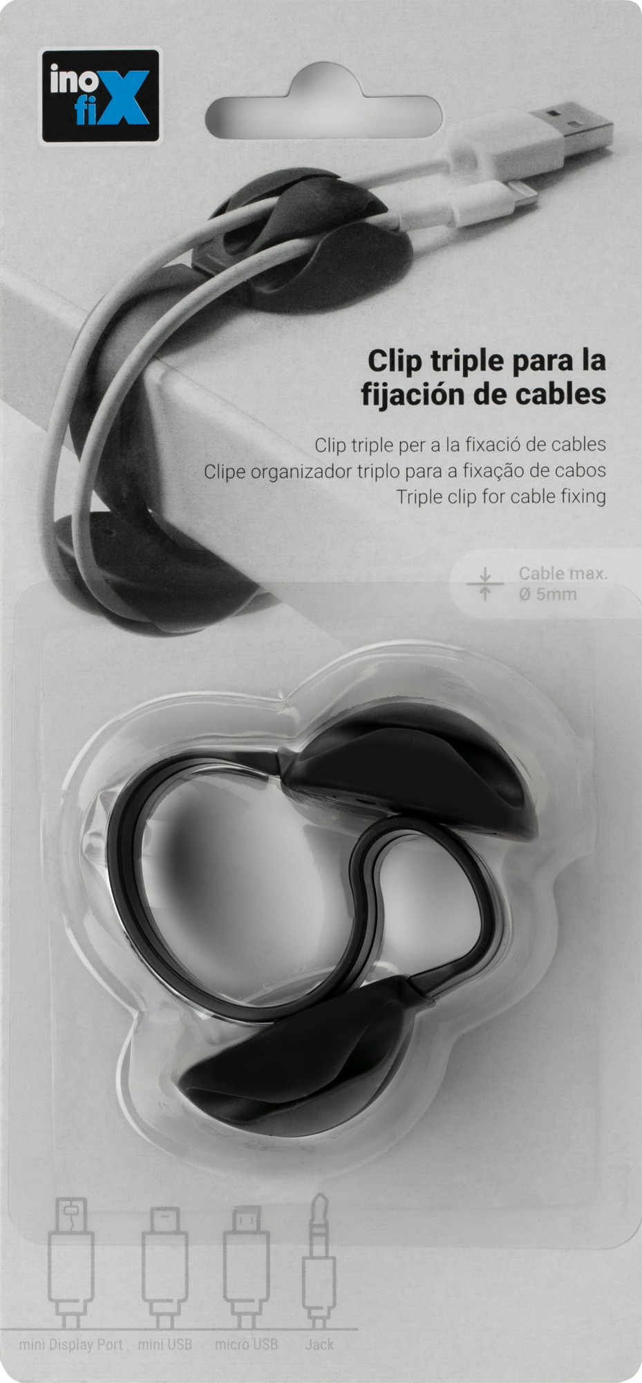 Clip para cables triple / negro
