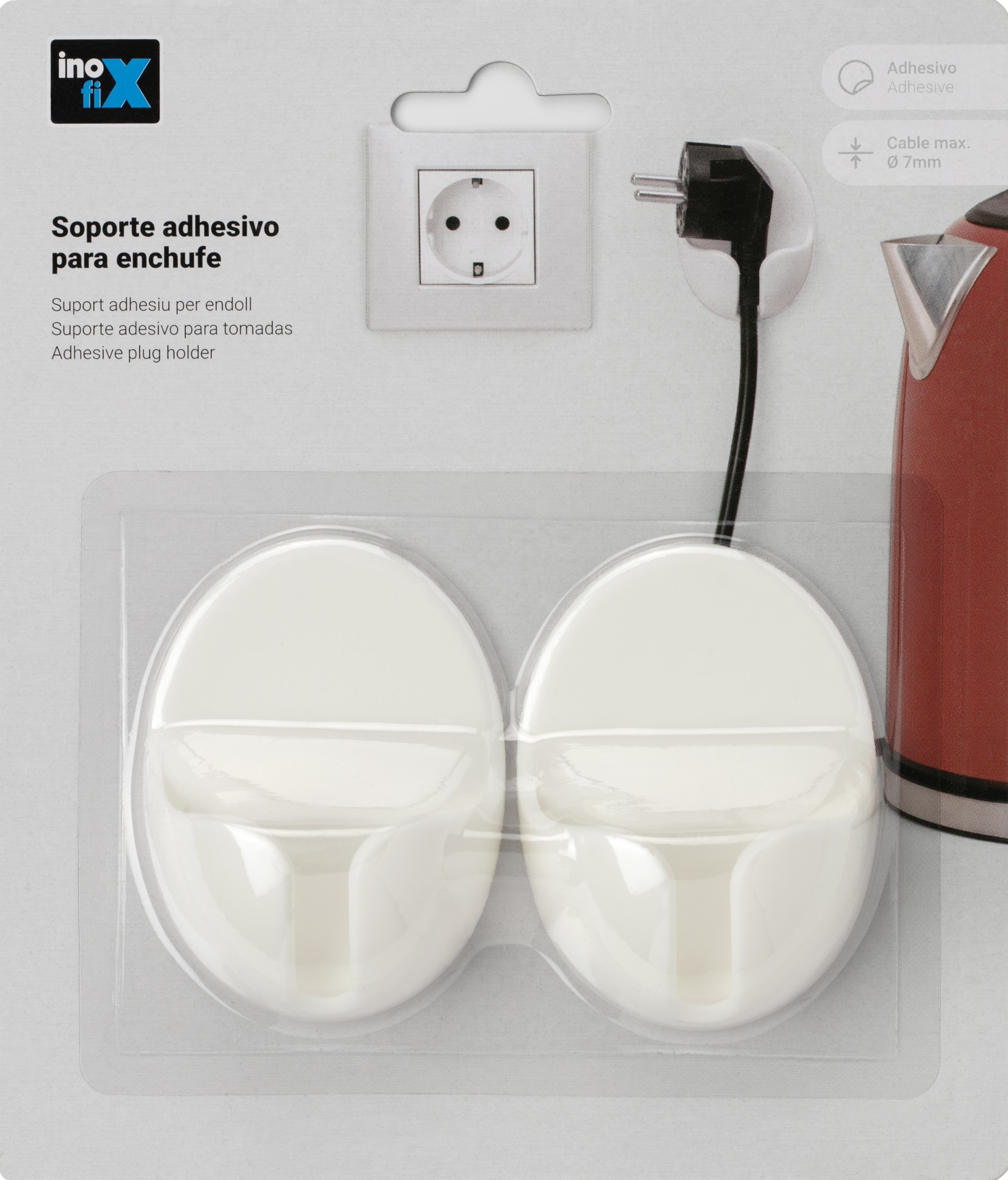 Soporte adhesivo para enchufe / blanco