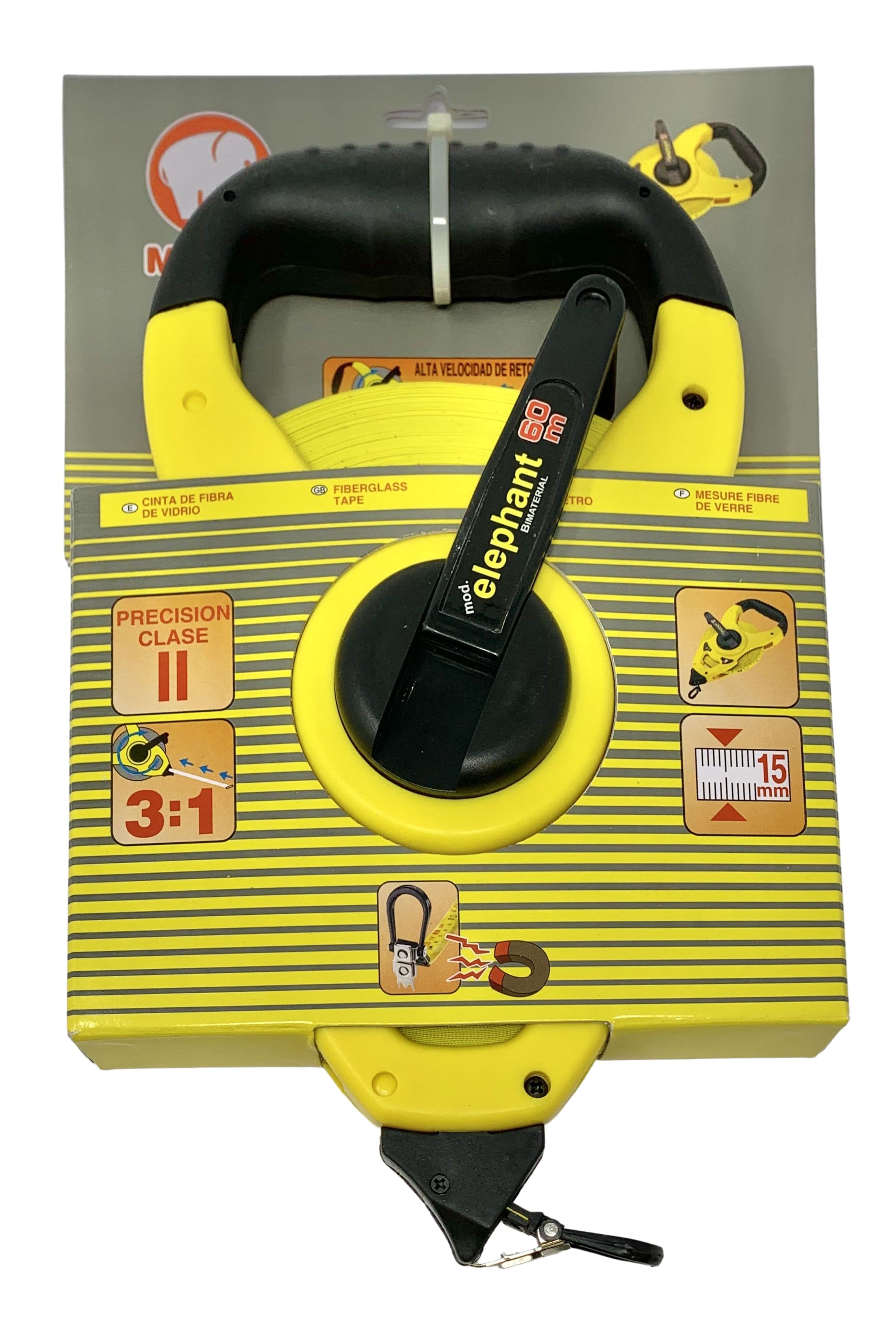 Cinta métrica de fibra de vidrio 3:1 60 m x 15 mm Cm+pulgadas - ref.166060MP