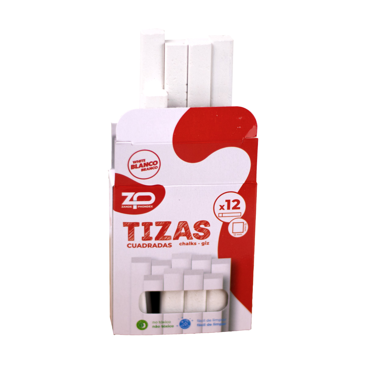 Tiza común blanca 82 x 12 x 12 mm. Caja de 12 unidades
