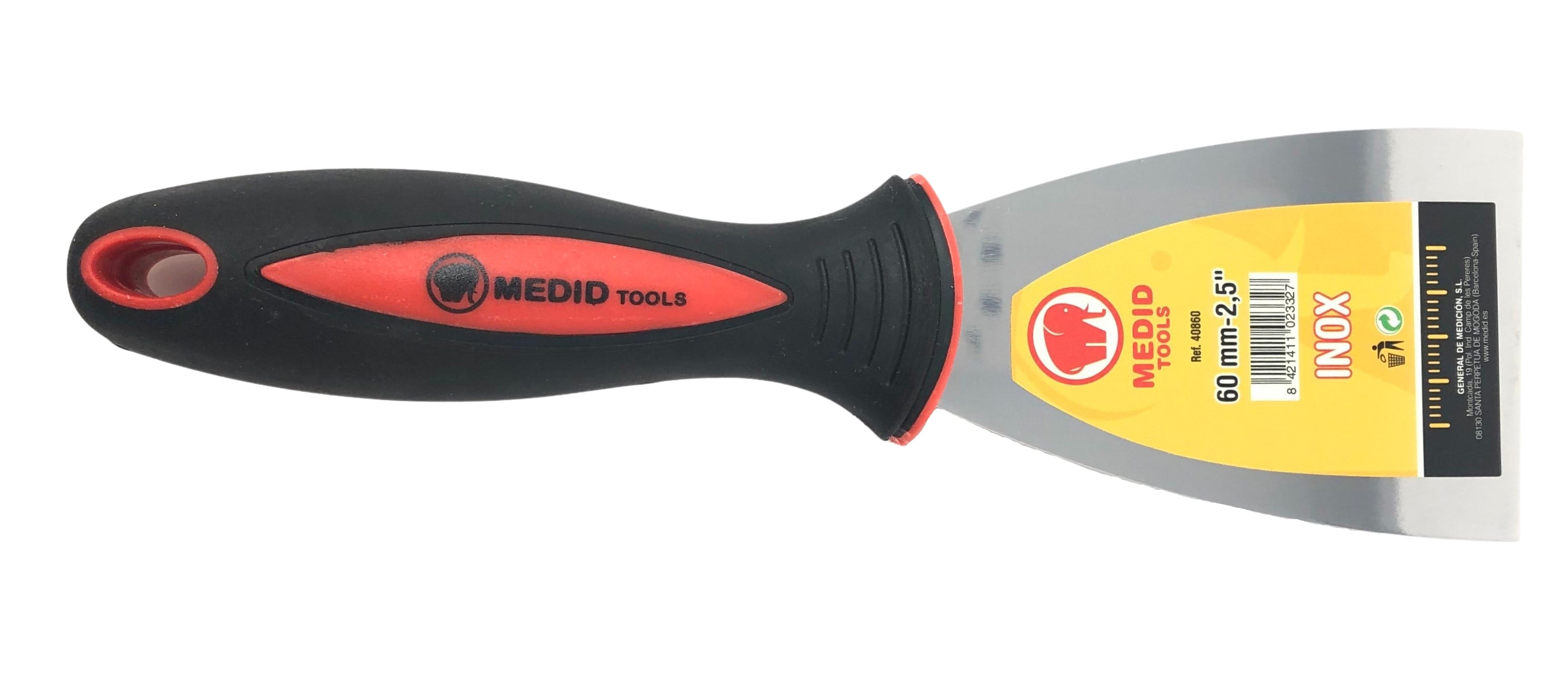 Espátula pintor inoxidable 60 mm mango bimaterial antideslizante.