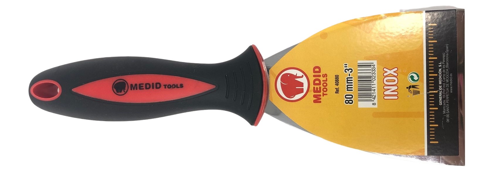 Espátula pintor inoxidale 80 mm mango bimaterial antideslizante.