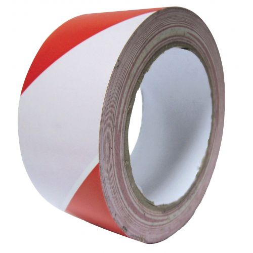 Cinta baliza adhesiva de color rojo y blanco 66 m x 5 cm espesor 0,04 mm