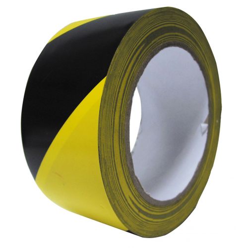 Cinta baliza adhesiva de color amarillo y negro 66 m x 5 cm espesor 0,04 mm