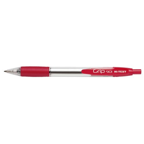 Bolígrafo retráctil de color rojo. Empuñadura de goma antideslizante. Caja de 12 unidades - ref.861