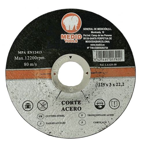 Disco corte acero diámetro exterior 125 mm espesor 3 mm