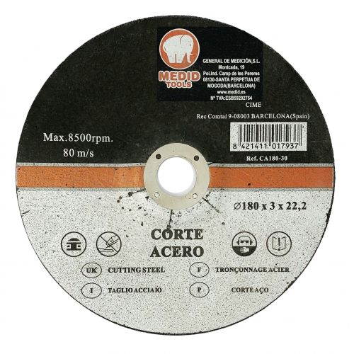 Disco corte acero diámetro exterior 180 mm espesor 3 mm