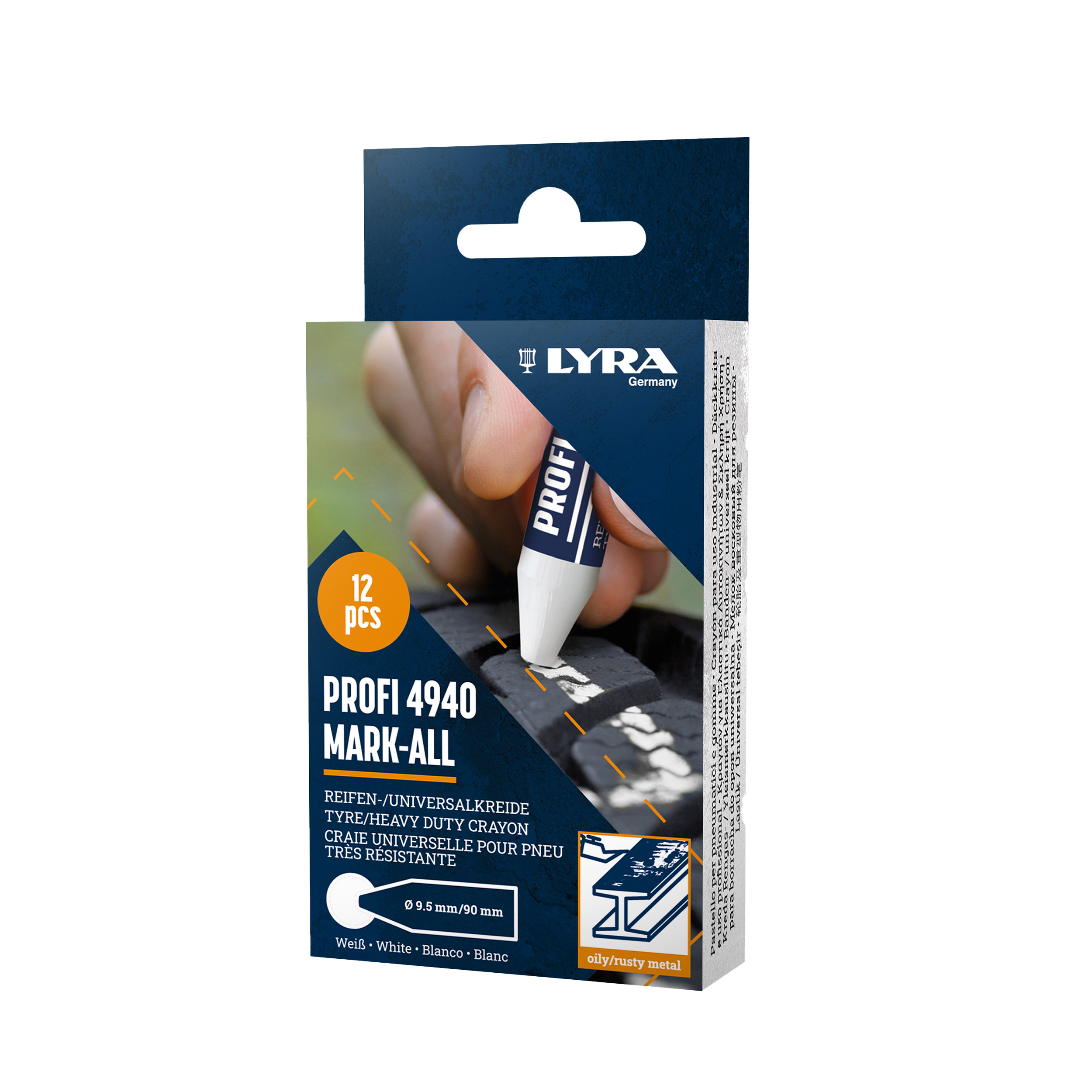 Tiza para neumáticos de color blanco 100 mm, diámetro 9,5 mm