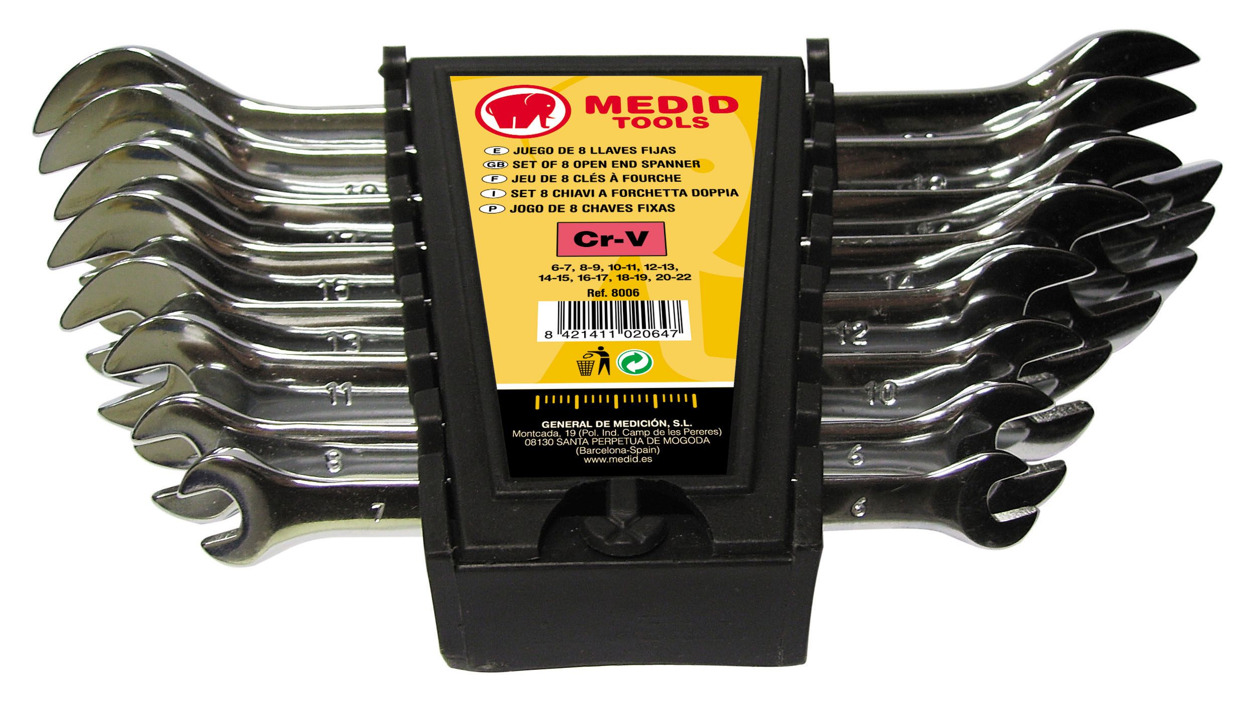 Juego de  8 llaves fijas cromado satinado 6 x 7 - 20 x 22