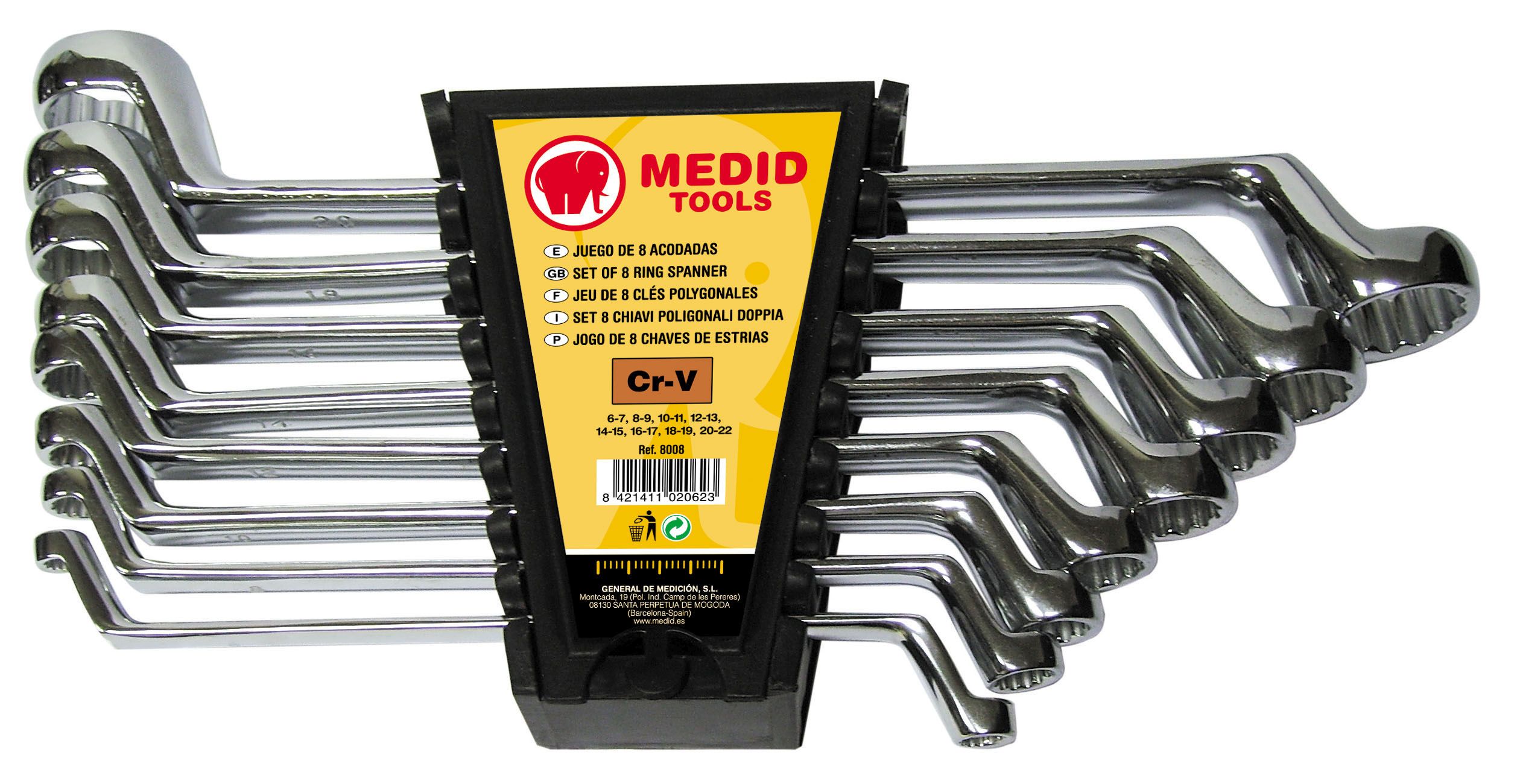 Juego de 8 llaves acodadas 6 x 7 - 20 x 22 cromado satinado