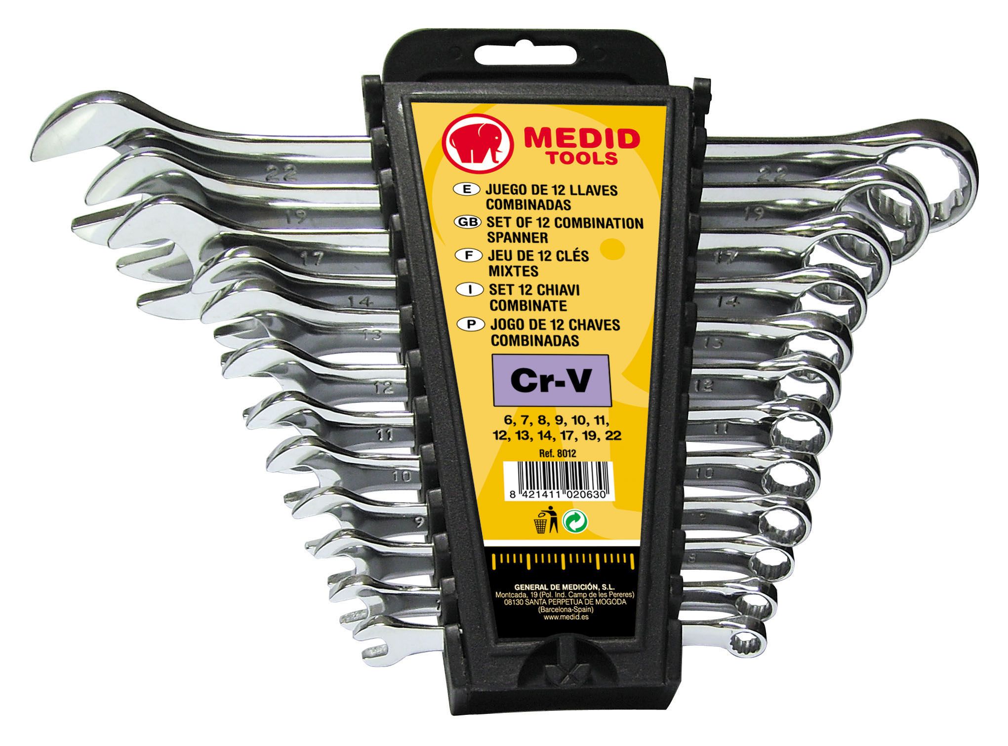 Juego de 12 llaves combinadas 6 - 22 cromado satinado