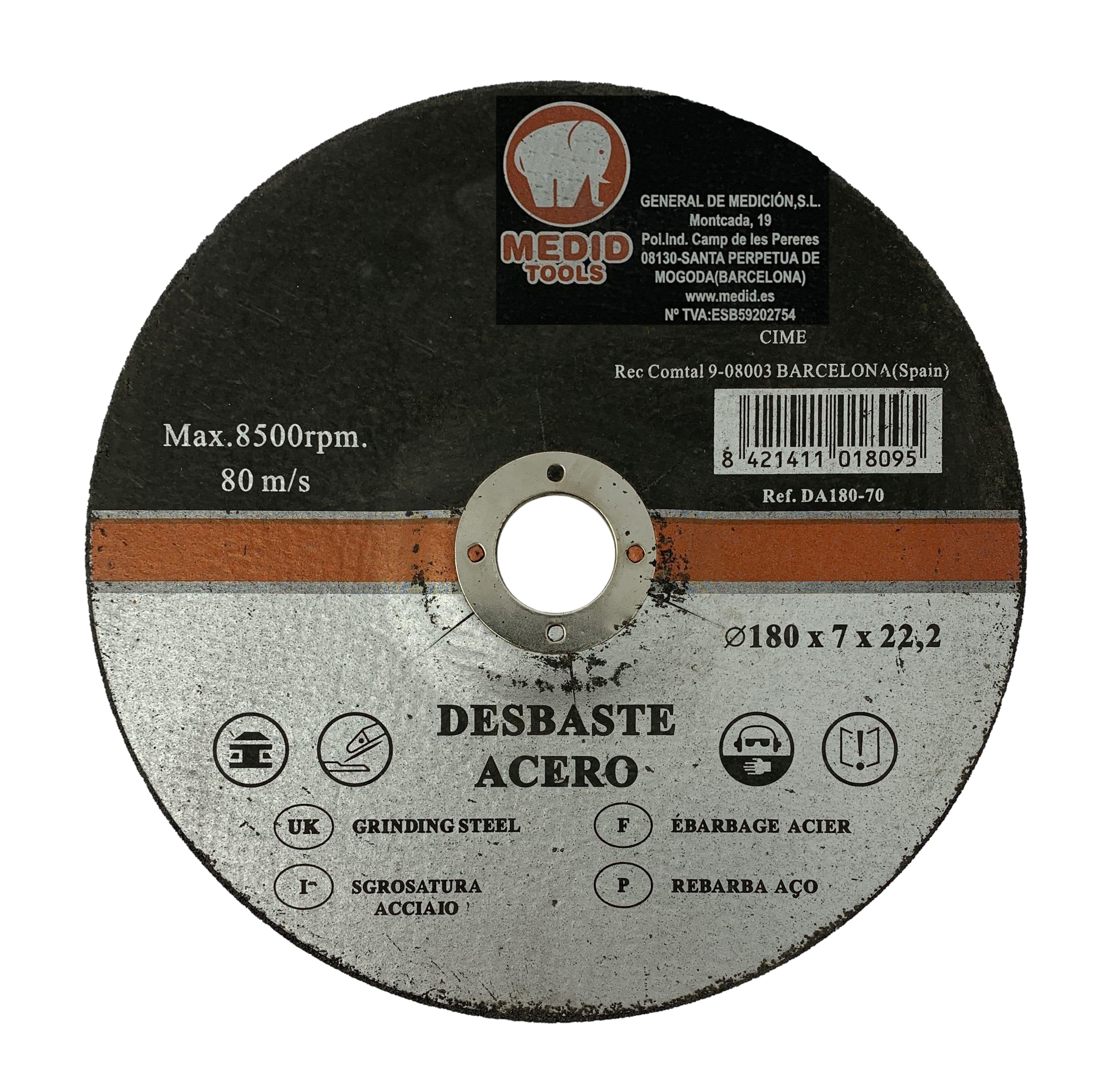 Disco desbaste acero diámetro 180 mm espesor 7 mm