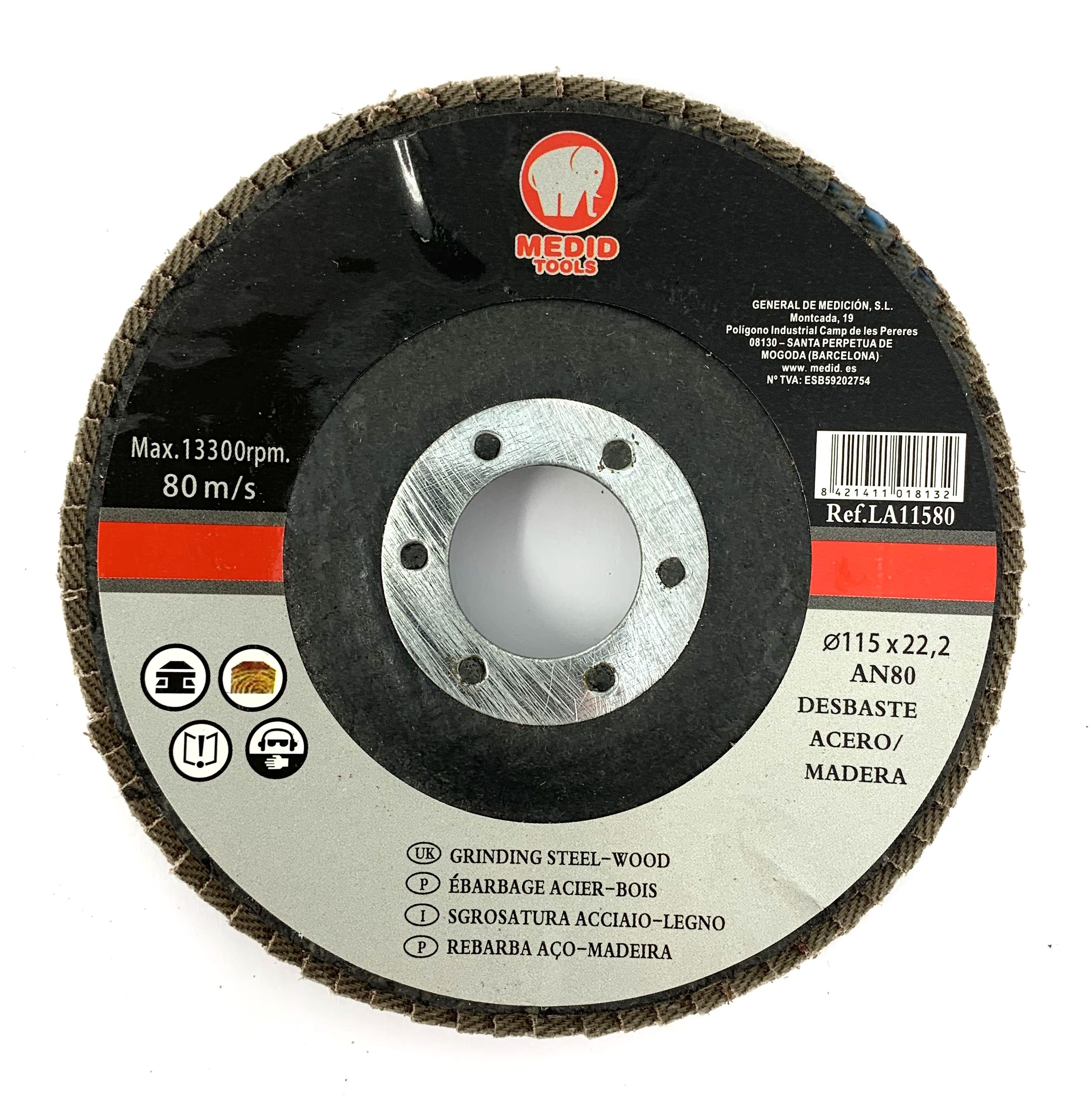 Disco láminas desbaste acero/madera diámetro 115 mm grano 80