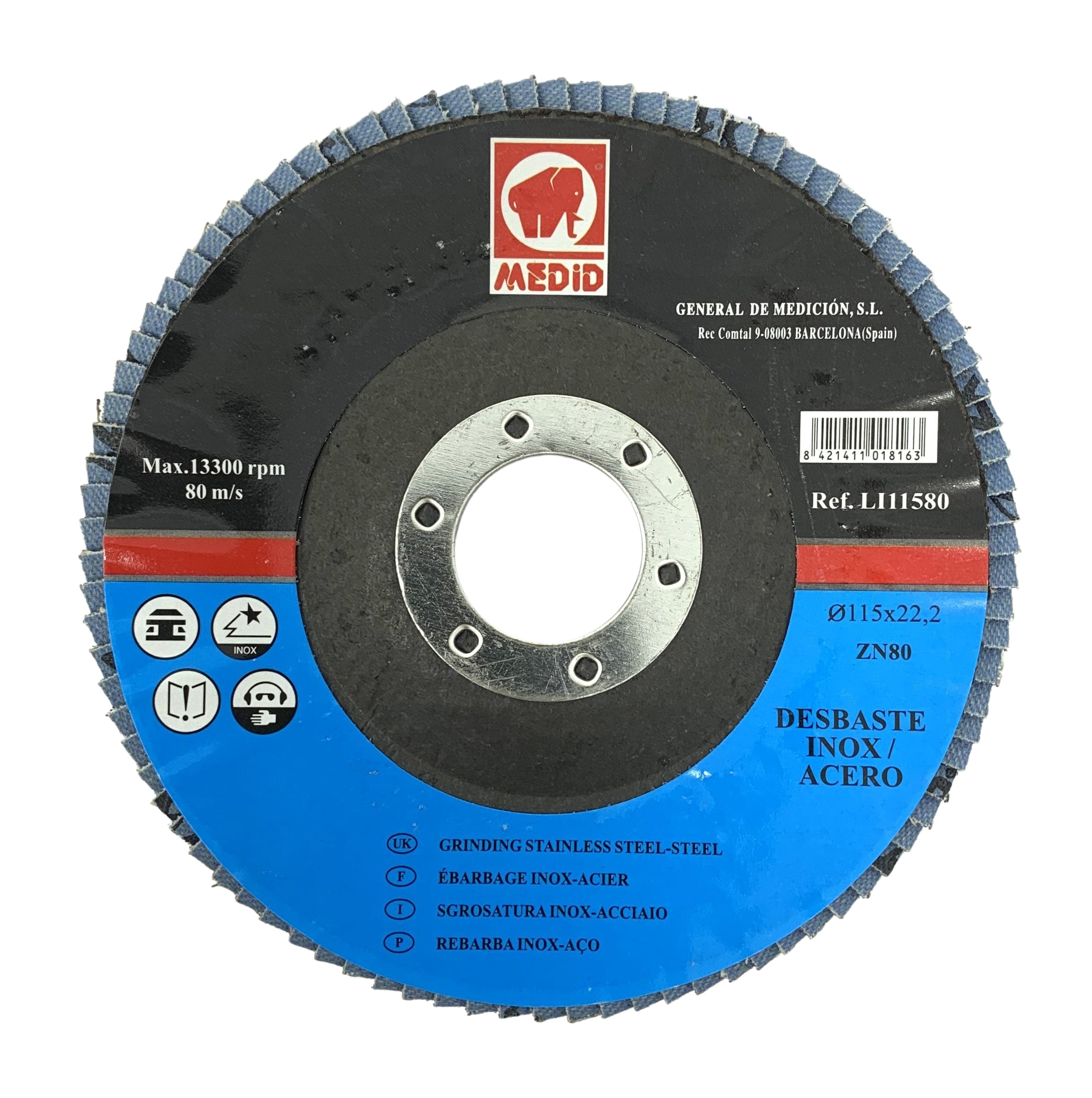 Disco láminas desbaste acero inox/acero diámetro 115 mm grano 80