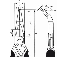 Alicates ERGO™ de boca semirredonda y punta curvada 45º, cromados, con mangos bi-materiales | 2427GC