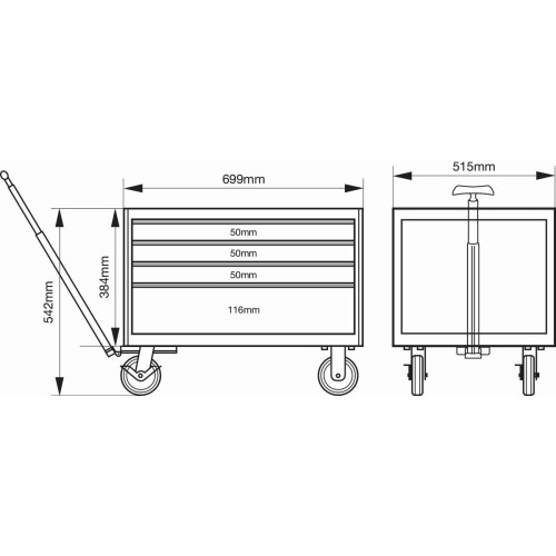 Cofres para el HUB del almacenamiento E72 de 26" con ruedas y 4&nbsp;cajones | 1482K4W
