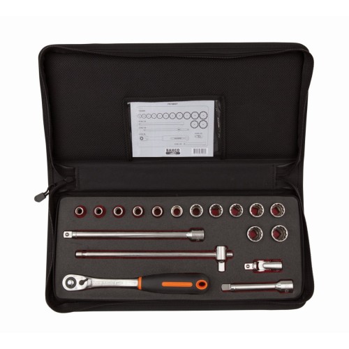 Juego de vasos con cuadrado de 1/2" con perfil bi-hexagonal métrico y maletín de poliéster para mango corredizo en T | 7818DST