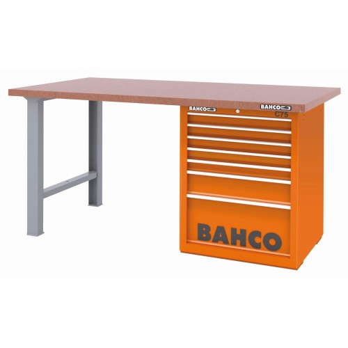 Banco de trabajo con baja altura encimera DM con dos patas y carro 7 cajones | 1495KH7WBTD