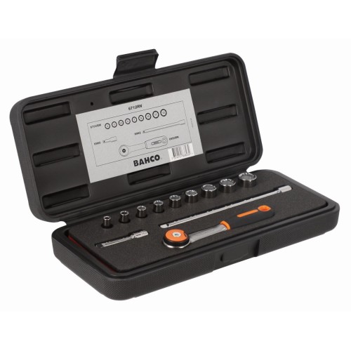 Juego de vasos con cuadrado de 1/4" con perfil hexagonal métrico y juego de carraca con cabeza redonda | 6712RN