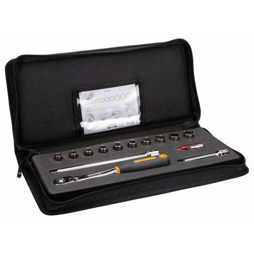 Juego de vasos con cuadrado de 1/2" con perfil bi-hexagonal métrico y maletín de poliéster para carraca de cabeza delgada | 7814DST