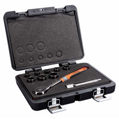 Juego de vasos con cuadrado de 1/2" con perfil hexagonal métrico y juego de carraca con cabeza redonda/alargadera | 7819SRE