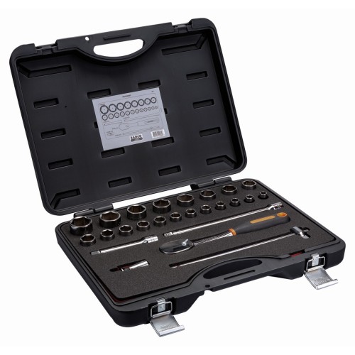 Juego de vasos con cuadrado de 1/2" con perfil hexagonal métrico y carraca reversible/mango corredizo en T | 7825MHP