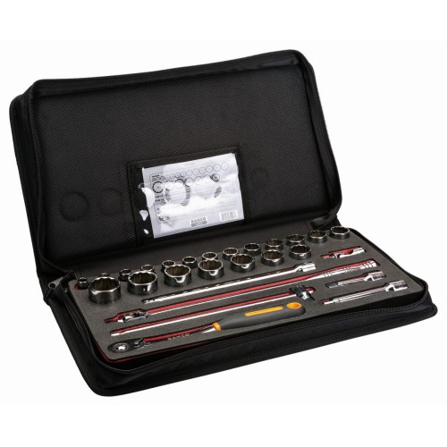 Juego de vasos con cuadrado de 1/2" con perfil bi-hexagonal métrico y carraca de cabeza delgada/mango articulado | 7827DST