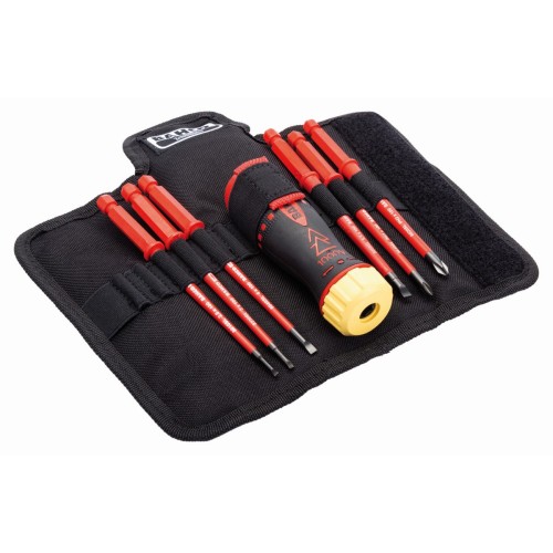 Destornillador a carraca aislado con juego de varillas intercambiables ranuradas y Phillips - seis unidades | 808061